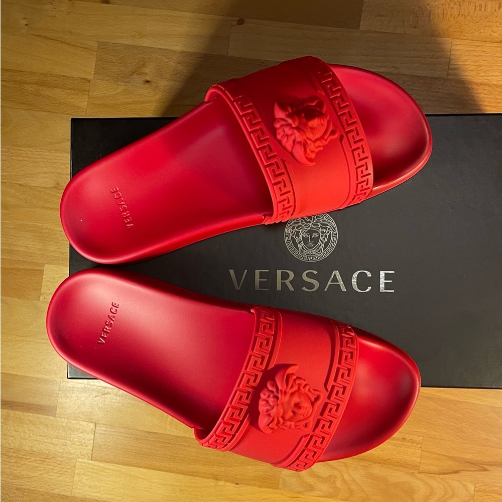 Versace Red Sandals with Textured Strap